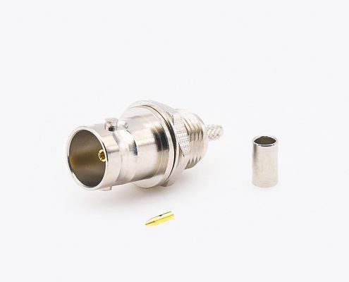 BNC连接器壁板母头直式面板安装后锁穿墙压接接线