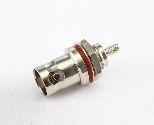 BNC连接器75Ω母头直型带螺母压接用于RG179/1.5C-2V面板安装后锁穿墙