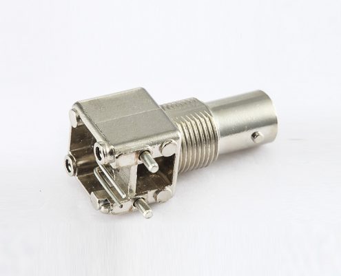 BNC连接器50Ω母弯式母头面板安装前锁穿墙PCB插孔