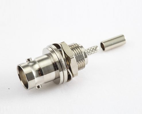 BNC连接器母直式穿墙压接RG174/RG316其他铜镀镍标准50Ω/75Ω